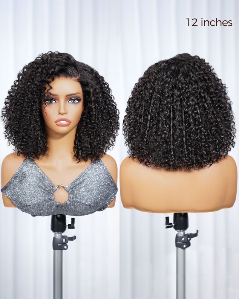 Arabella 13x5 Lace Glueless Pixie Curly Bob Wig With Pre-Cut Lace Invisible Knots Natural Black Virgin Hair Wig