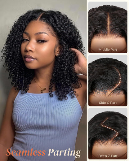 Arabella 13x5 Lace Glueless Pixie Curly Bob Wig With Pre-Cut Lace Invisible Knots Natural Black Virgin Hair Wig