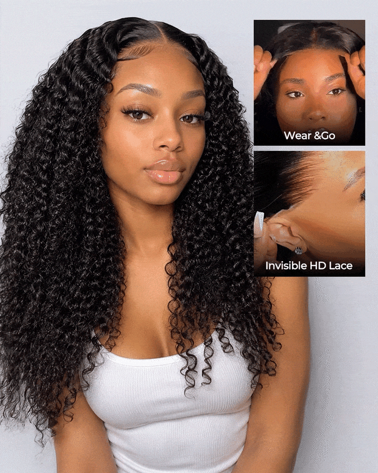 Arabella Zerowear™ 13x6 Invisible HD Lace Glueless Wig Jerry Curly with Burmese Curly With Drawstring Natural Black 100% Human Hair Wig