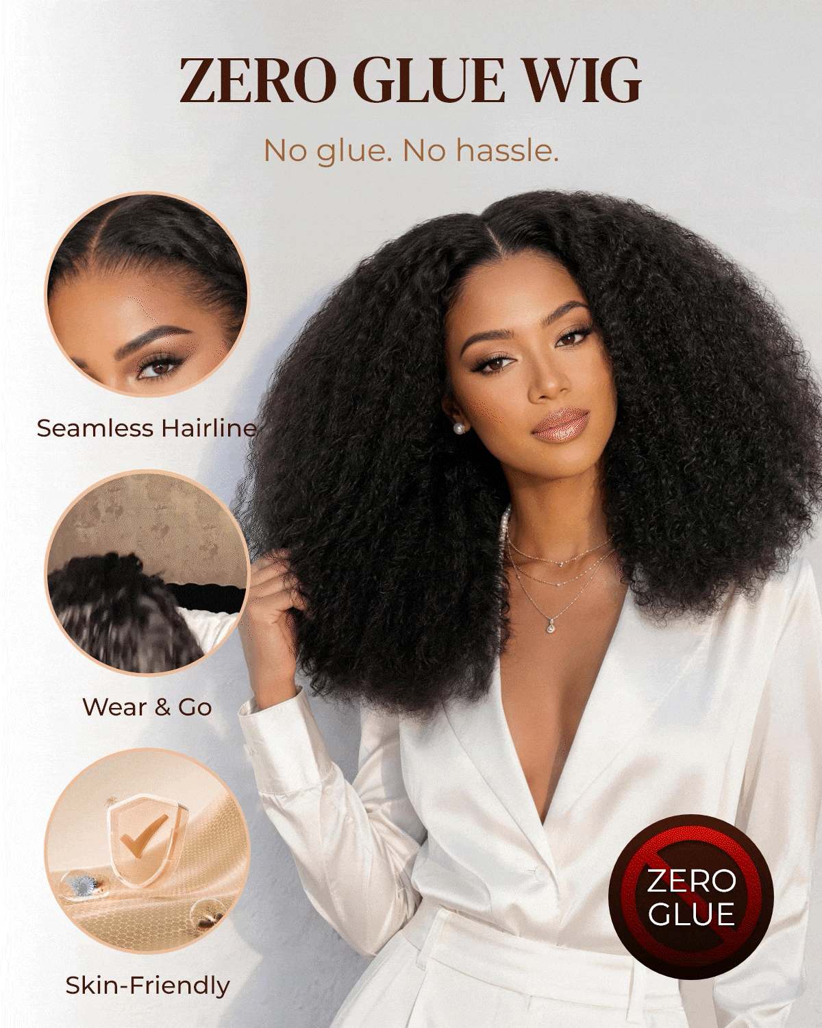 Arabella Zerowear™ 13x6 Invisible HD Lace Glueless Wig Afro Curly With Drawstring Natural Black 100% Human Hair Wig