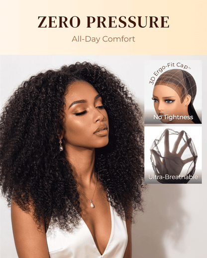 Arabella Zerowear™ 13x6 Invisible HD Lace Glueless Wig Afro Curly With Drawstring Natural Black 100% Human Hair Wig