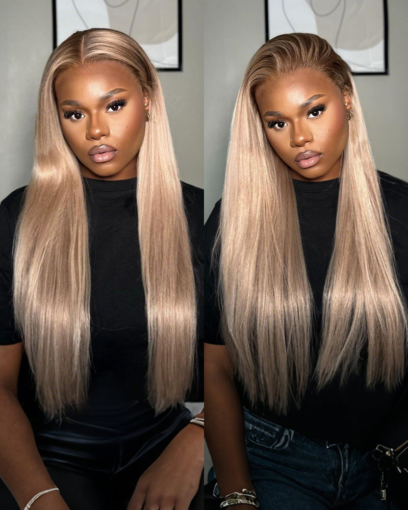 【$299 = 2 WIGS】Arabella 13x6 Three-Go™ Ash Blonde Ombre Glueless Wig Silky Straight With Drawstring 100% Human Hair Wig