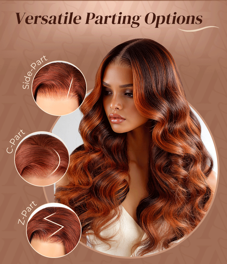 Auburn Highlights Brown Hair Glueless Wig