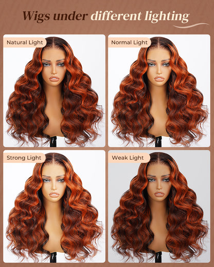 Arabella 13x6 Three-Go™ Auburn Highlights Brown Hair Glueless Wig Loose Body Wave With Drawstring