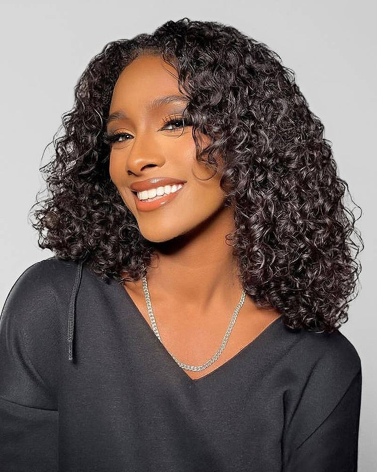 Arabella 6 Inches Deep Part Natural Black Jerry Curly Bob Wig 100% Human Hair Wig