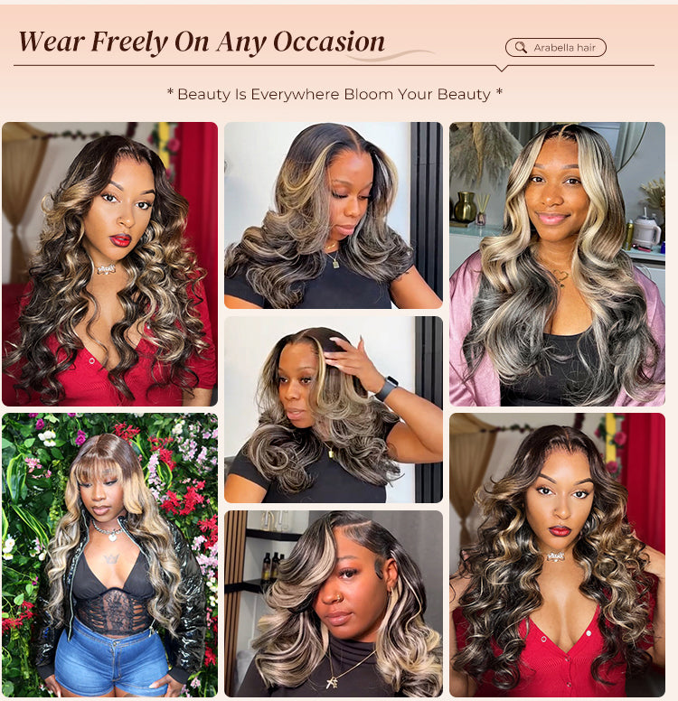 Model Wearing Blonde-Balayage-human-wig