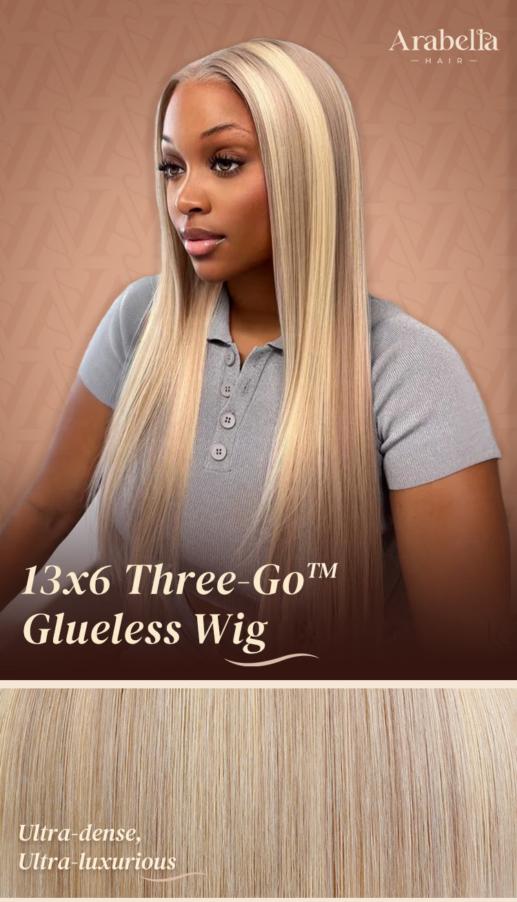 Blonde Highlight Glueless Wig Silky Straight