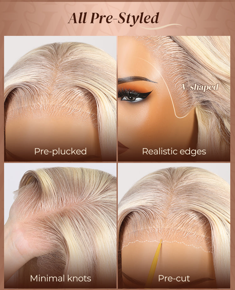 Blonde Highlight Glueless Wig Silky Straight