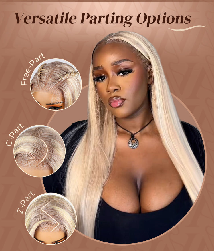 Blonde Highlight Glueless Wig Silky Straight