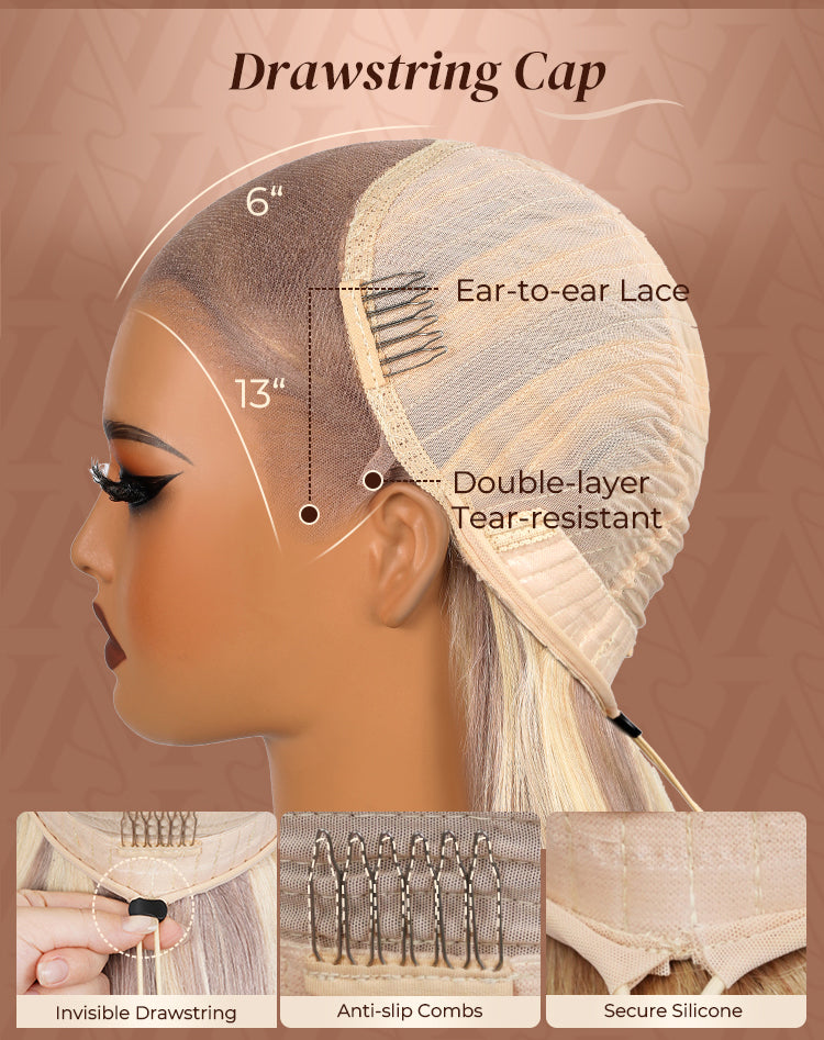 Blonde Highlight Glueless Wig Silky Straight