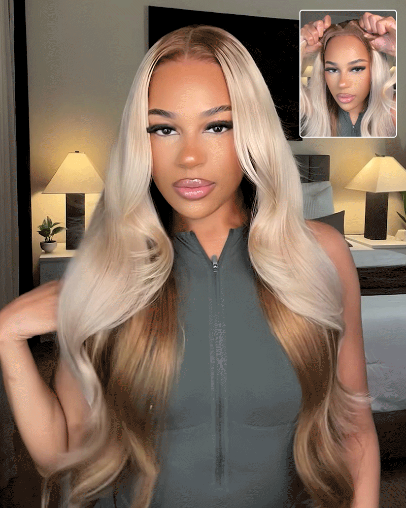 Blonde and Brown Ombre Glueless Wig With Drawstring