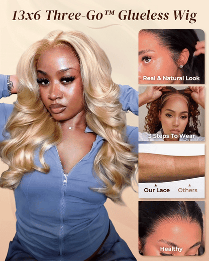 Arabella 13x6 Three-Go™ Blonde Khaki Highlight Glueless Loose Body Wave With Drawstring 100% Human Hair Wig