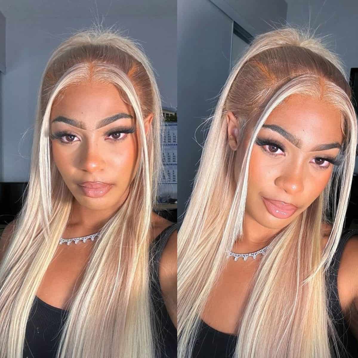 Arabella 13x4 Frontal Lace Blonde Highlight Body Wave/Silky Straight Colored Wig Invisible Knots Realistic Hairline