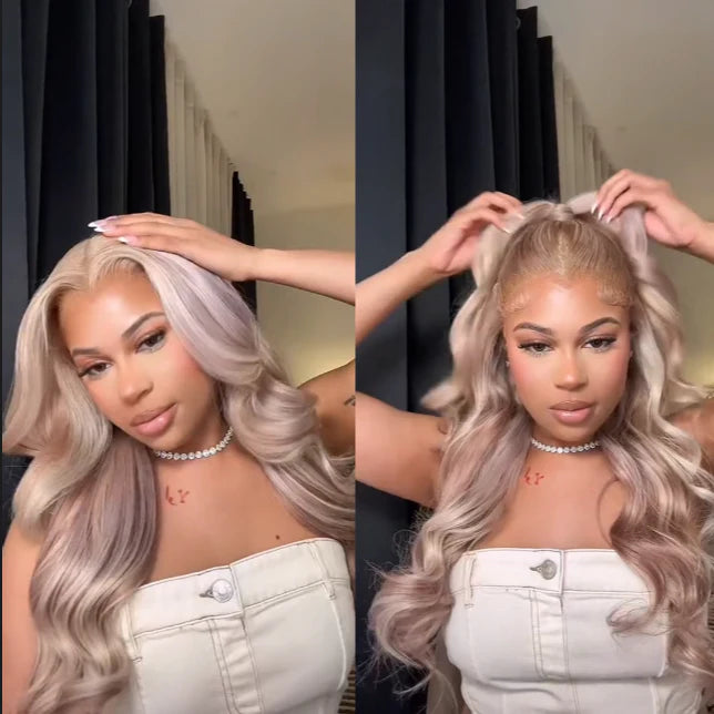 Arabella 13x4 Frontal Lace Blonde Highlight Body Wave/Silky Straight Colored Wig Invisible Knots Realistic Hairline