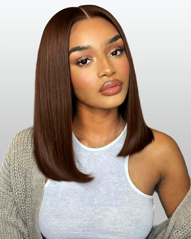 Arabella 13x6 Three-Go™ 250% Density Chocolate Brown Glueless Wig Straight Bob Wig With Drawstring