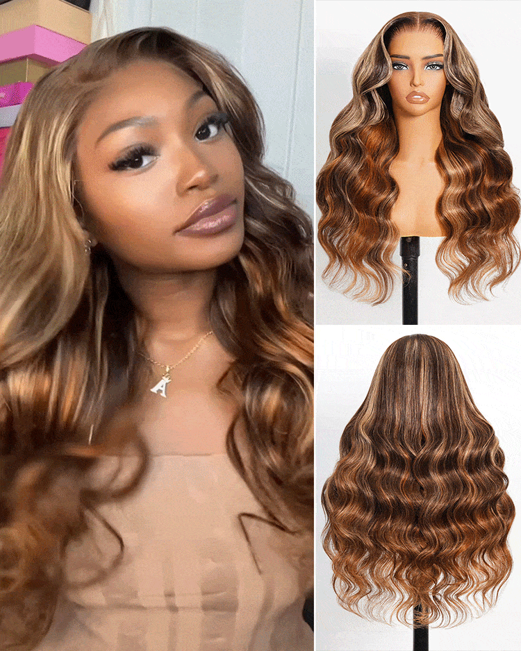 【$299 = 2 WIGS】Arabella 13x6 Three-Go™ Brown Ombre Highlights Glueless Wig Loose Body Wave With Drawstring 100% Human Hair Wig 20