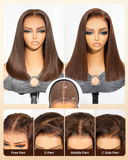 Arabella 13x6 Three-Go™ 250% Density Chocolate Brown Glueless Wig Straight Bob Wig With Drawstring