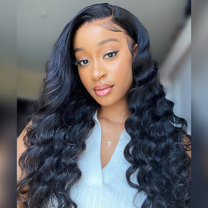 Arabella 360 Full Lace Glueless Loose Deep Wave Wig Invisi Drawstring Natural Black Pull &amp; Go