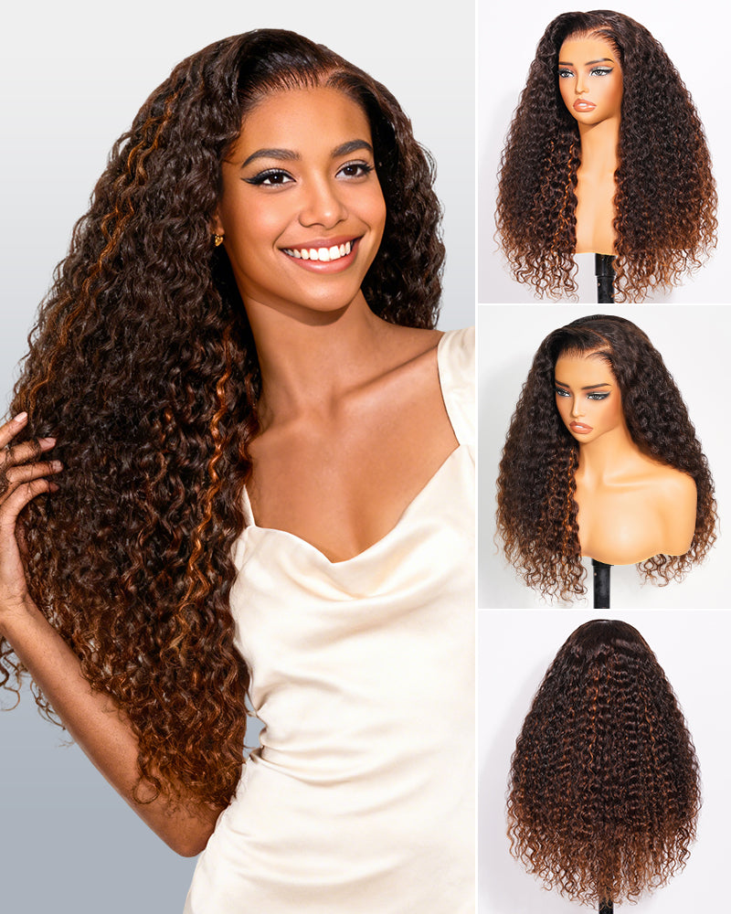 Chestnut Brown Ombre Water Wave Wig