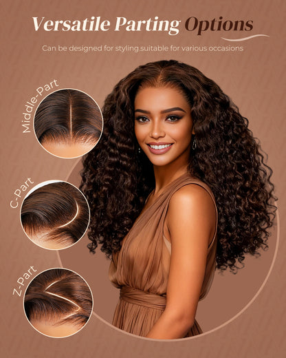 Chocolate Brown Water Wave With Finger Coil Ends Wigs