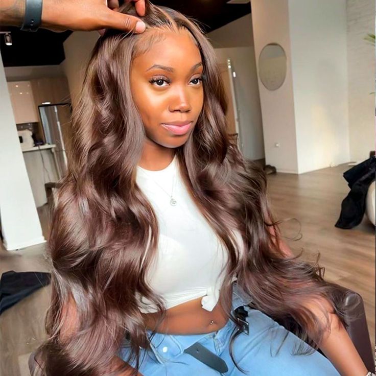 Arabella 6x5 invisible knots Glueless Chocolate Brown Body Wave Wig Pre-cut Lace Beginner Friendly
