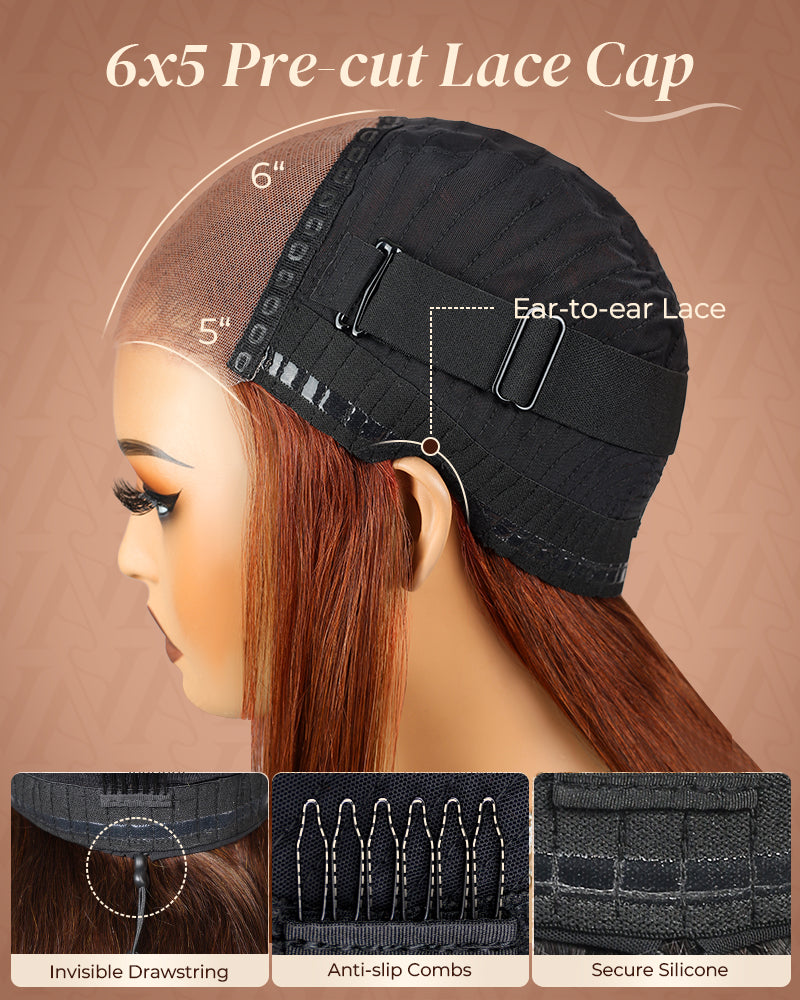 Dark Copper Ginger Glueless Wig