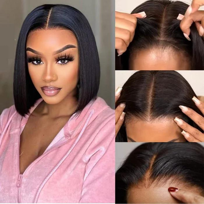 Arabella 6 Inches Deep Part Natural Black Jerry Curly Bob Wig 100% Human Hair Wig