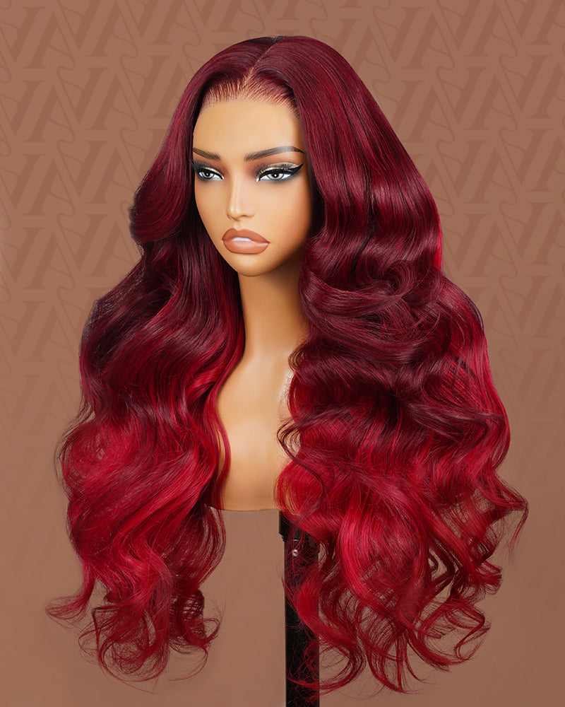 Arabella 13x6 Three-Go™ Cherry Red Ombre 99J39J Glueless Wig Loose Body Wave With Drawstring 100% Human Hair Wig