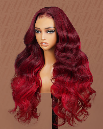 Arabella 13x6 Three-Go™ Cherry Red Ombre 99J39J Glueless Wig Loose Body Wave With Drawstring 100% Human Hair Wig