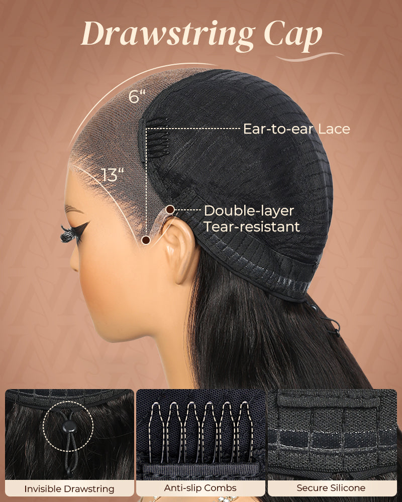 Arabella 13x6 Three-Go™ Glueless Wig Body Wave With Drawstring Natural Black 100% Human Hair Wig