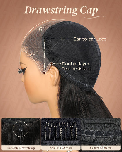 Arabella 13x6 Three-Go™ Glueless Wig Body Wave With Drawstring Natural Black 100% Human Hair Wig