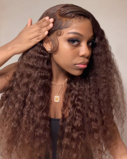 Arabella 13x6 Three-Go™ Chocolate Brown Glueless Wig Water Wave With Drawstring 100% Human Hair Wig