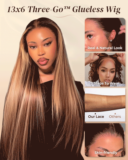 【$299 = 2 WIGS】Arabella 13x6 Three-Go™ Ombre Highlight Honey Blonde Glueless Wig Silky Straight With Drawstring 100% Human Hair Wig