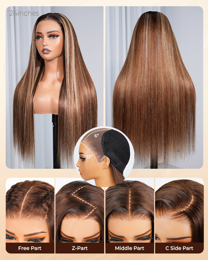 【$299 = 2 WIGS】Arabella 13x6 Three-Go™ Ombre Highlight Honey Blonde Glueless Wig Silky Straight With Drawstring 100% Human Hair Wig