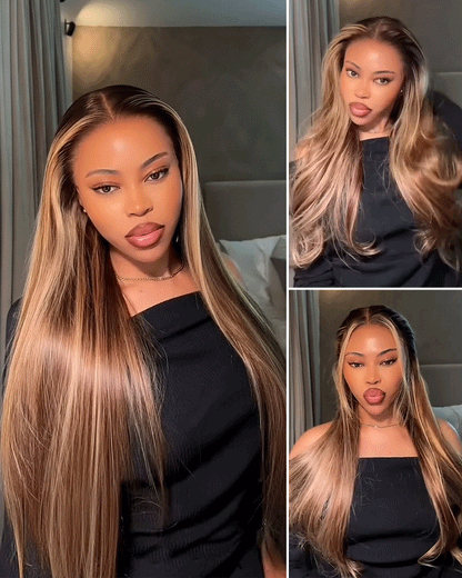 【$299 = 2 WIGS】Arabella 13x6 Three-Go™ Ombre Highlight Honey Blonde Glueless Wig Silky Straight With Drawstring 100% Human Hair Wig