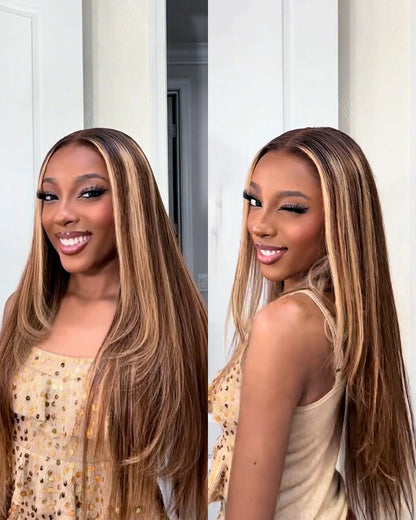 【$299 = 2 WIGS】Arabella 13x6 Three-Go™ Ombre Highlight Honey Blonde Glueless Wig Silky Straight With Drawstring 100% Human Hair Wig