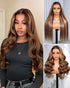 ombre highlight honey blonde glueless wig, body wave—curly and straight styles | Arabella Hair