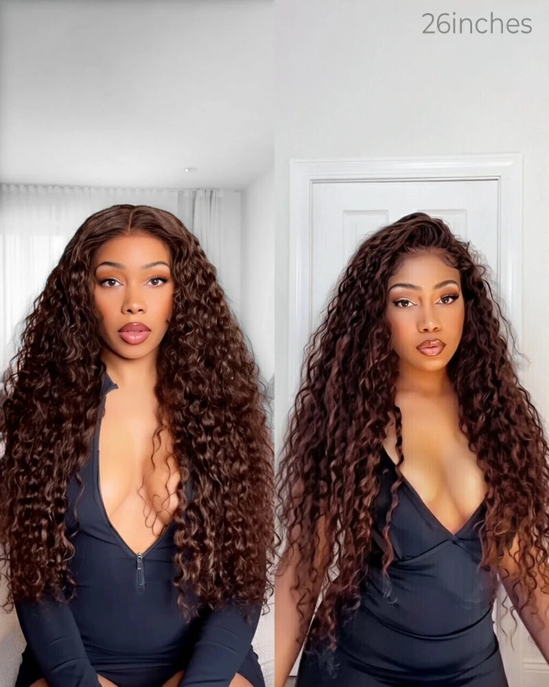 Arabella 13x6 lace front glueless chocolate brown burmese curly wig middle part and side part styles