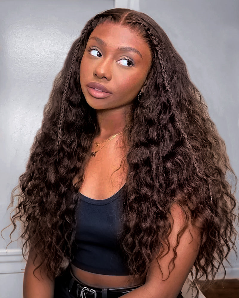 Arabella 13x6 Three-Go™ Glueless Wig Water Wave With Drawstring Natural Black 100% Human Hair Wig