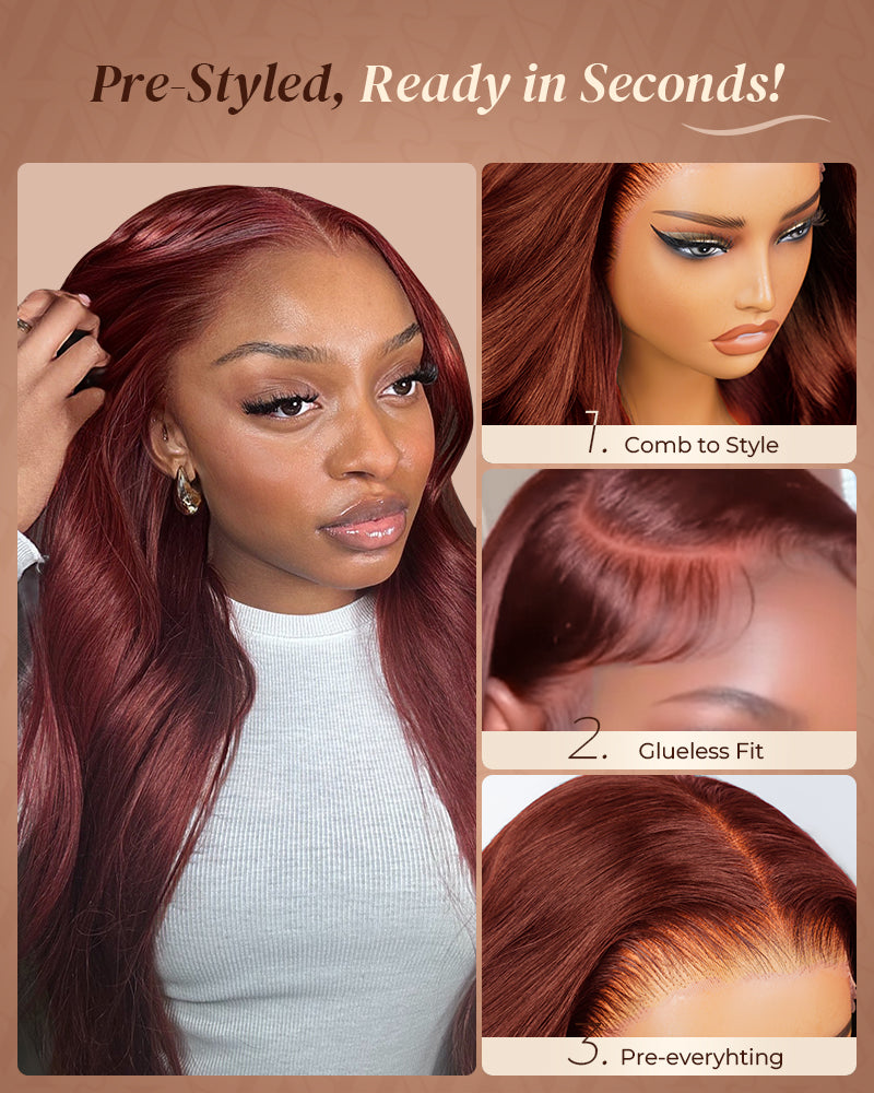 【$299 = 2 WIGS】Arabella 13x6 Three-Go™ Reddish Brown Glueless Wig Loose Body Wave With Drawstring 100% Human Hair Wig