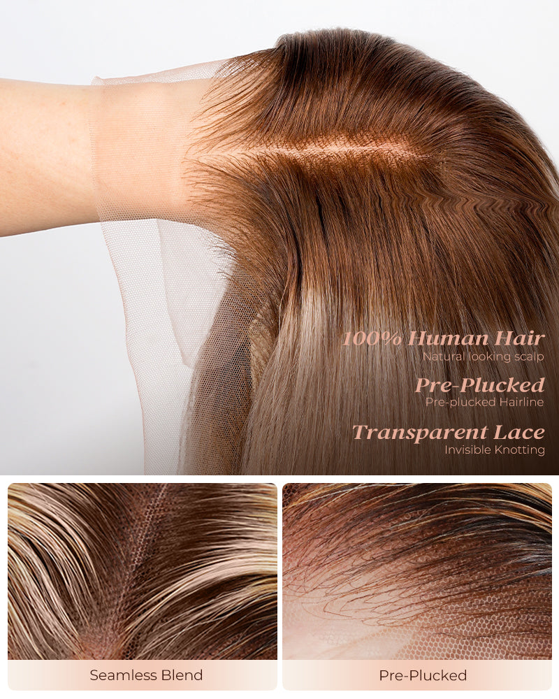 Arabella 13x6 Three-Go™ Ash Blonde Ombre Glueless Wig Silky Straight With Drawstring 100% Human Hair Wig