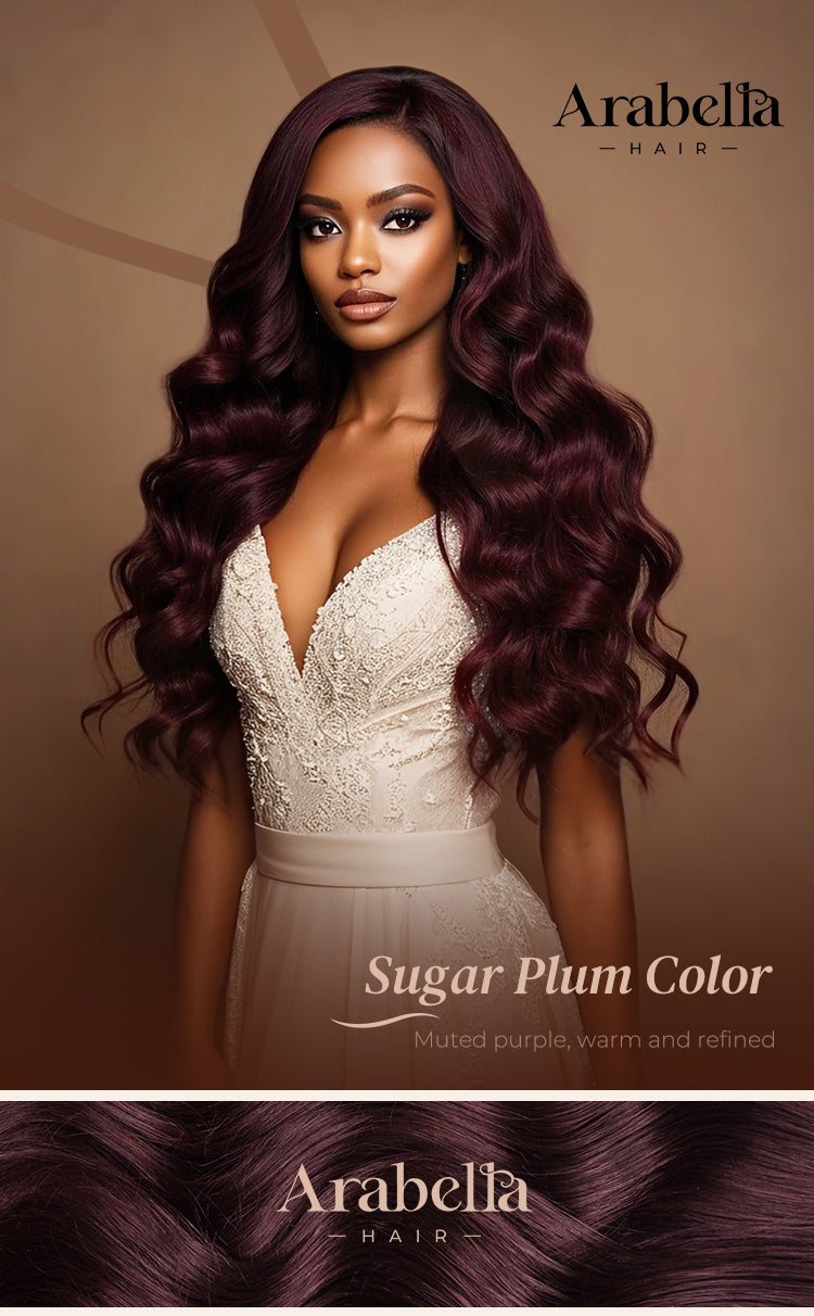 Poster Shows Model Wearing Plum Wig