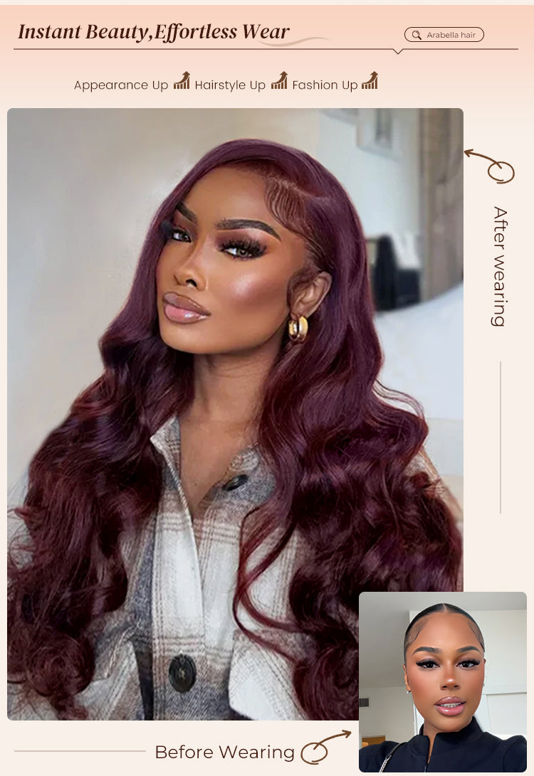 Before and After Wearing Plum Wig on Woman