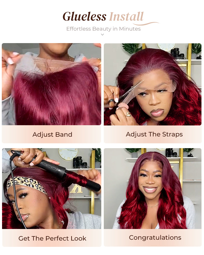 Arabella 13x4 Frontal Lace Cherry Red Ombre 99J39J Colored Wig Loose Body Wave Wig Invisible Knots Realistic Hairline
