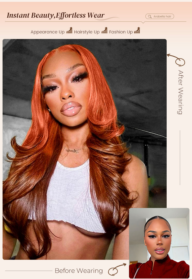 Before and After Wearing Ginger Brown Wig on Woman