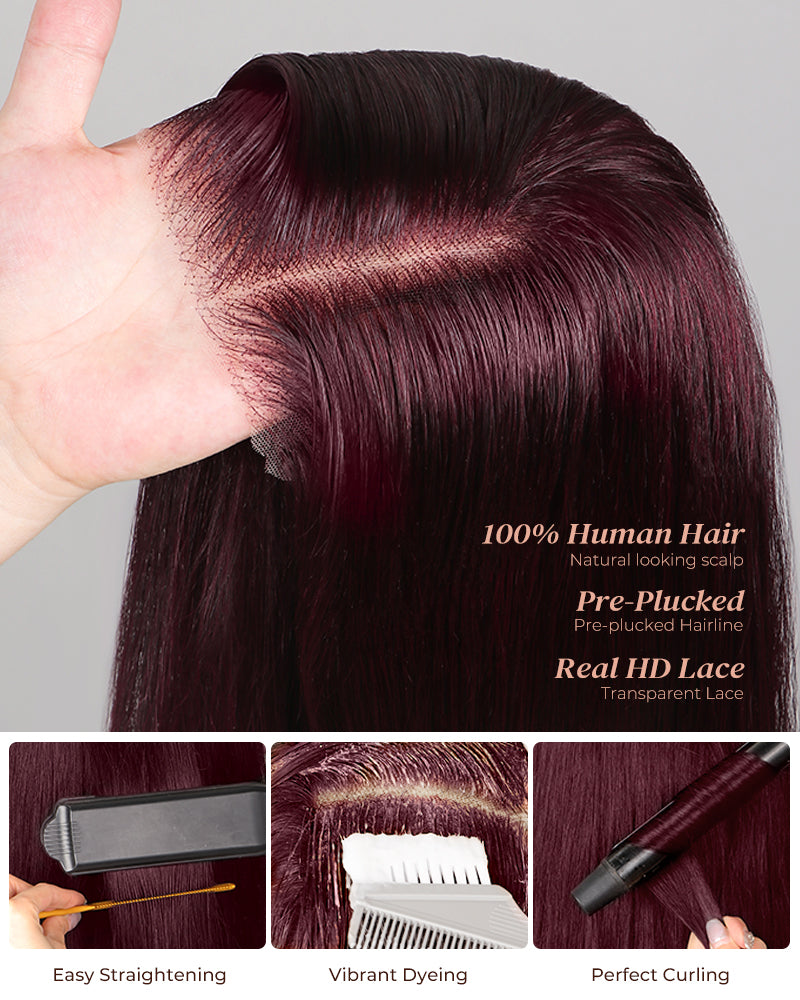 00024"=$183 | Ombre Plum Color Loose Body Wave Glueless 6x5 Pre-Cut Lace Human Hair Wig