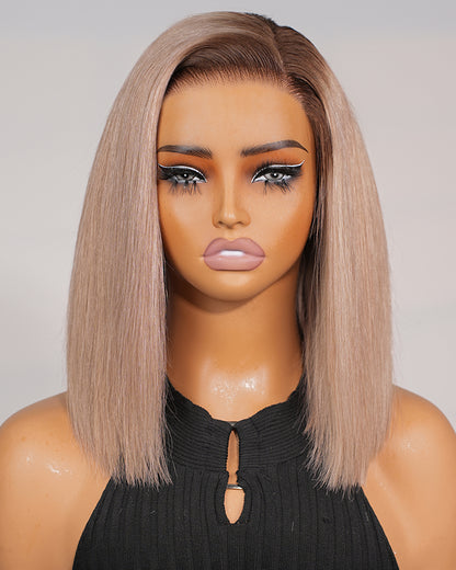 Arabella 6x5 invisible knots Glueless Ash Blonde Ombre Straight Bob Wig Pre-cut Lace Beginner Friendly