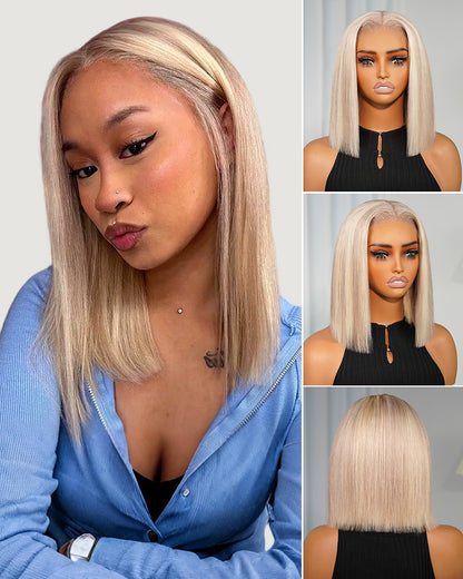 Arabella 6x5 Invisible Knots Glueless Blonde Highlight Straight Bob Wig Pre-cut Lace Beginner Friendly