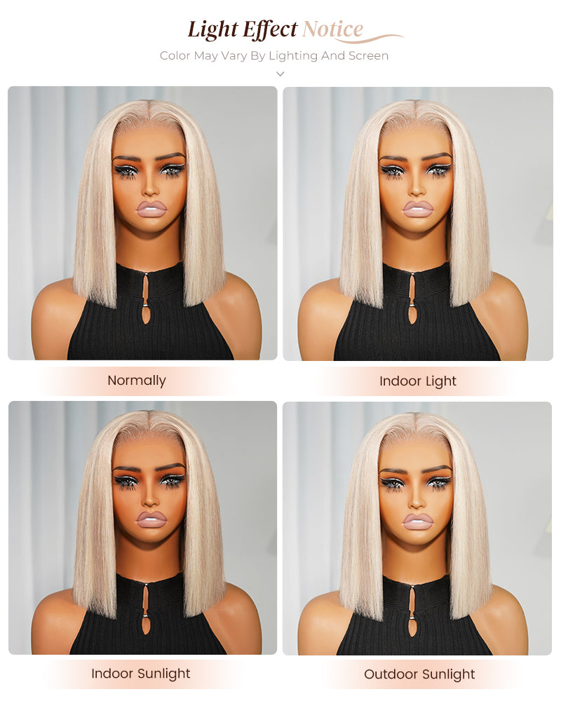 Arabella 6x5 Invisible Knots Glueless Blonde Highlight Straight Bob Wig Pre-cut Lace Beginner Friendly