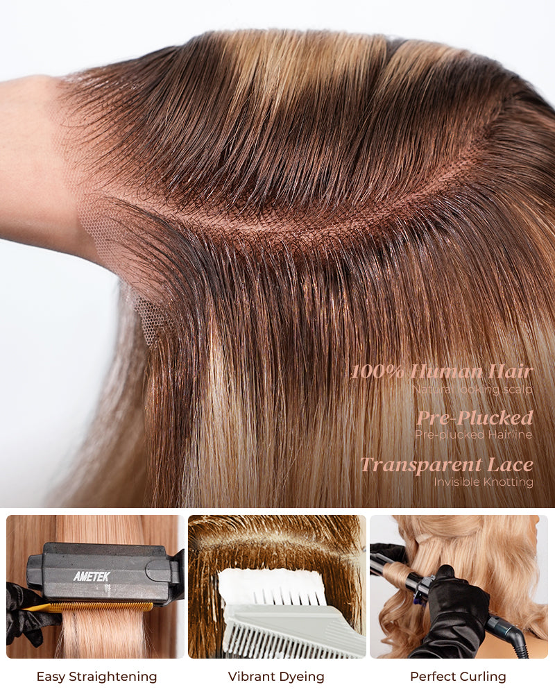 Arabella 6x5 invisible knots Glueless Loose Body Wave Bob Wig Pre-cut Lace Brown Blonde Ombre Beginner Friendly